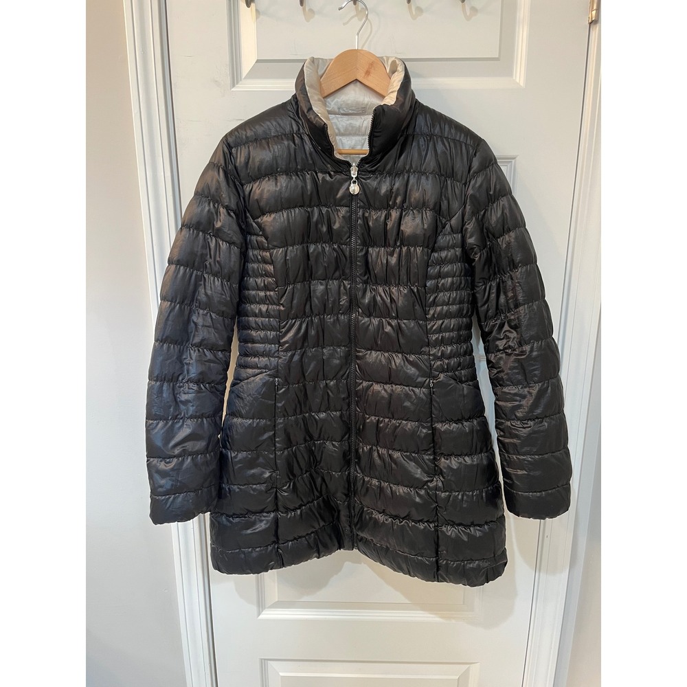 Laundry by Shelli Segal Reversible Puffer Jacket Black Champagne Down Fill Large
